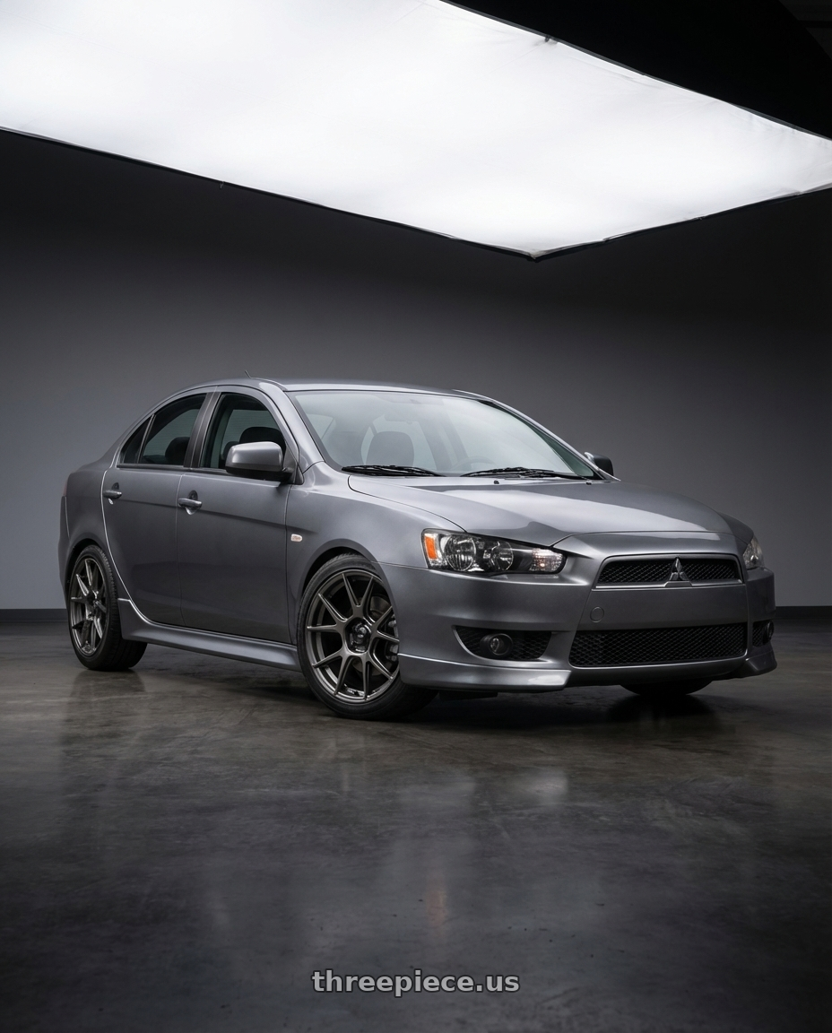 2014 Mitsubishi Lancer Ralliart with Konig Ampliform 5x114.3 18x9.5+25 Dark Metallic Graphite wheels