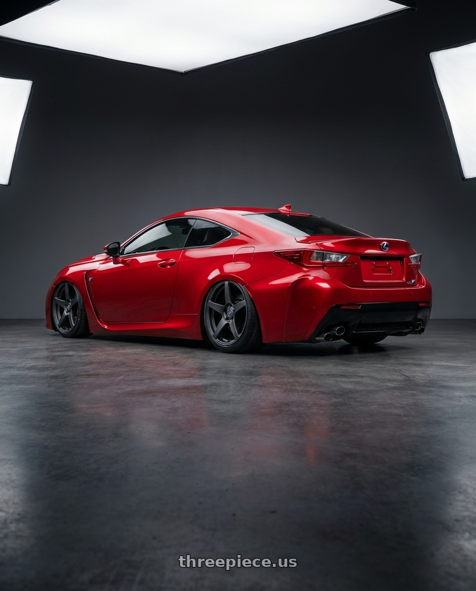 2018 Lexus RC F with Forgestar CF5 5x114.3 19x9.5 +29 Satin Black wheels rear three quarter view slight stretch tires