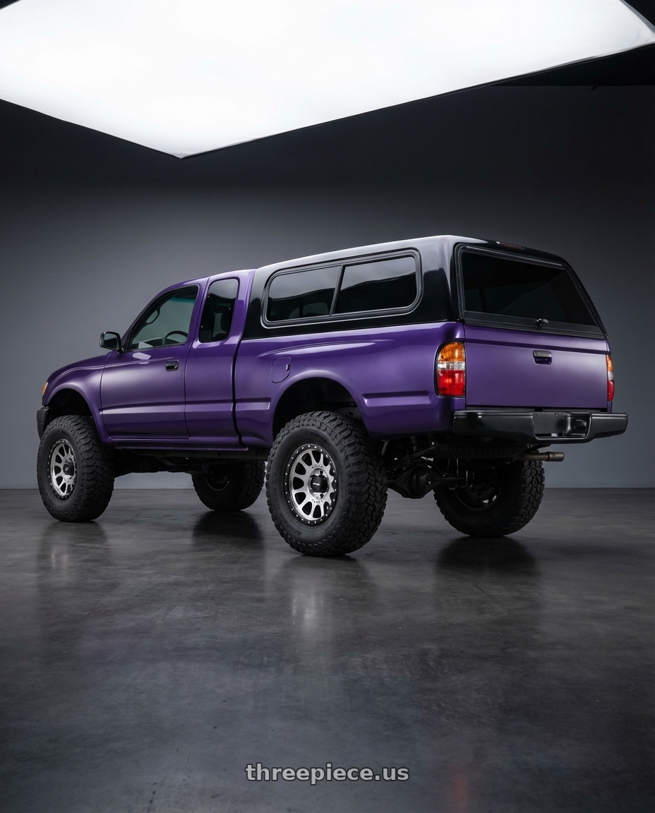 1999 Toyota Tacoma xtra cab mystic purple  with Method Race Wheels 305MB NV 6x139.7 17x8.5 +0 MACHINED - MATTE BLACK LIP wheels rear three quarter view meaty tires