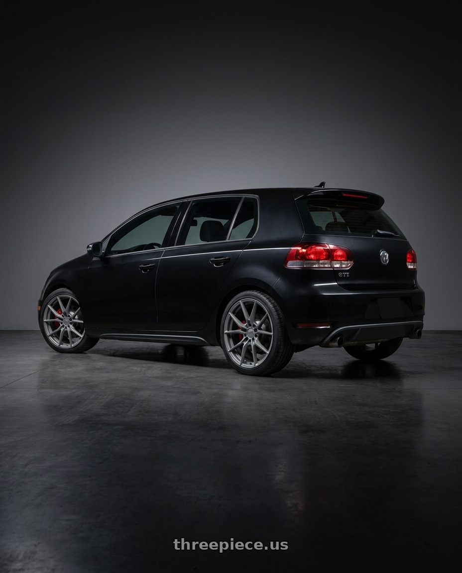 2011 VW GTI  with TSW NEPTUNE 5X112 18X8.5 +43 BATTLESHIP GRAY wheels rear three quarter view square tires