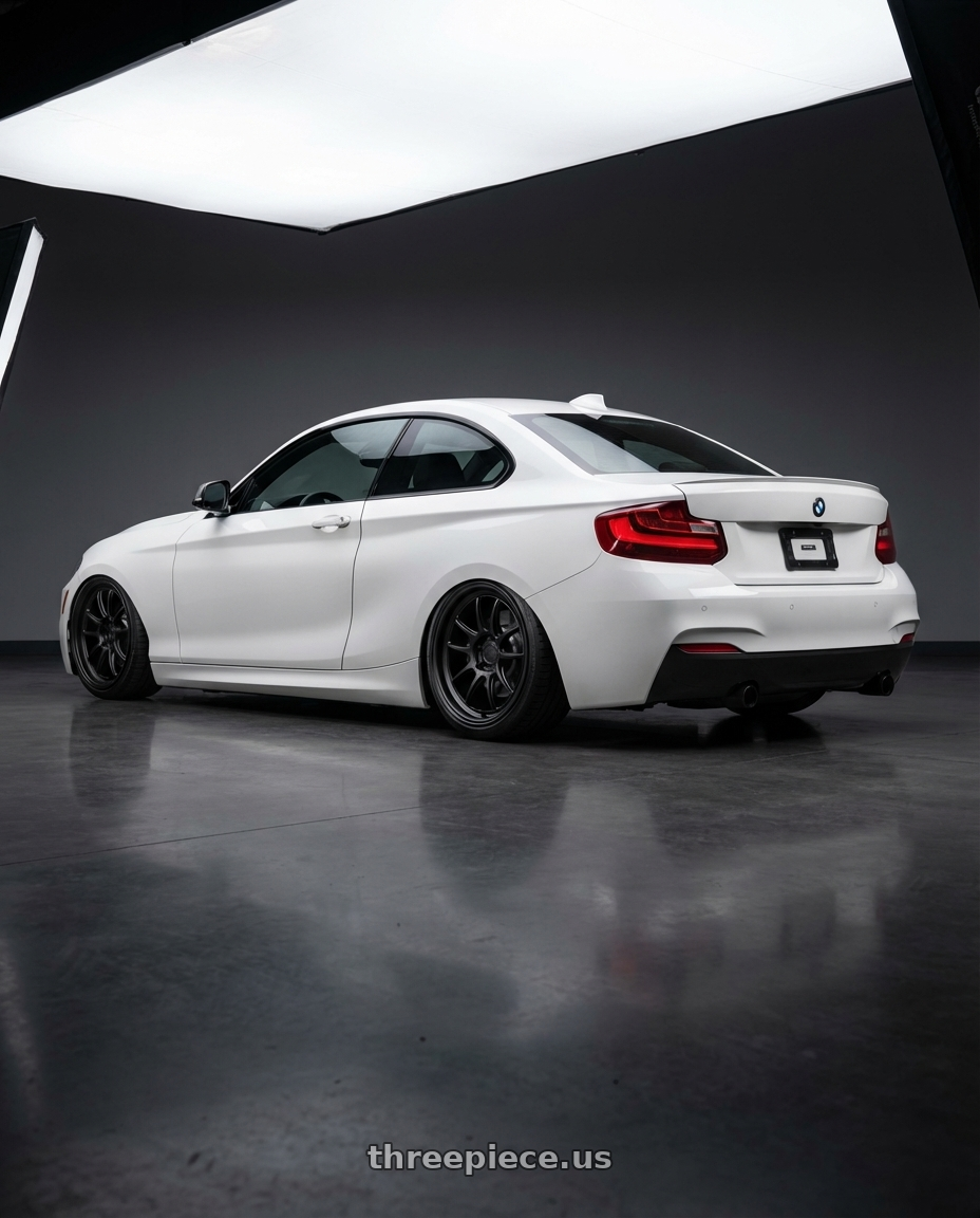 2018 BMW 2 Series F22 with Aodhan AFF2 5x120 19x8.5+35 Matte Black wheels rear three quarter view slight stretch tires
