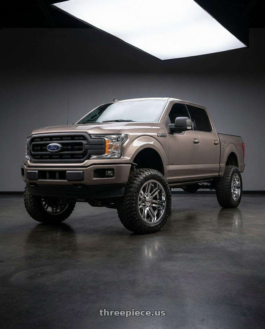 2019 Ford F-150 with Moto Metal MO202 6X135 20X12 -44 CHROME CENTER GLOSS BLACK MILLED LIP wheels