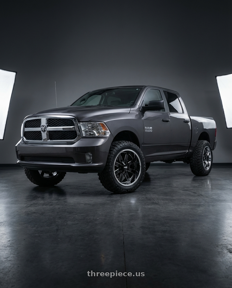 2024 Ram 1500 with Moto Metal MO200 6X139.7 22X10 -18 GLOSS BLACK MILLED CENTER CHROME LIP wheels