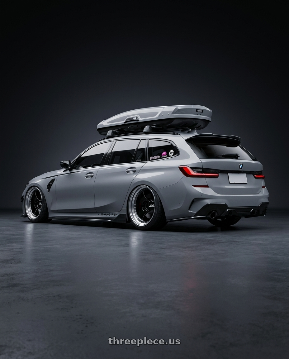 2021 BMW G21 with Advan Racing ONI2 PROGRESSIVE 5x114.3 20x10.0 +42 MACHINING & RACING GLOSS BLACK wheels rear three quarter view slight stretch tires