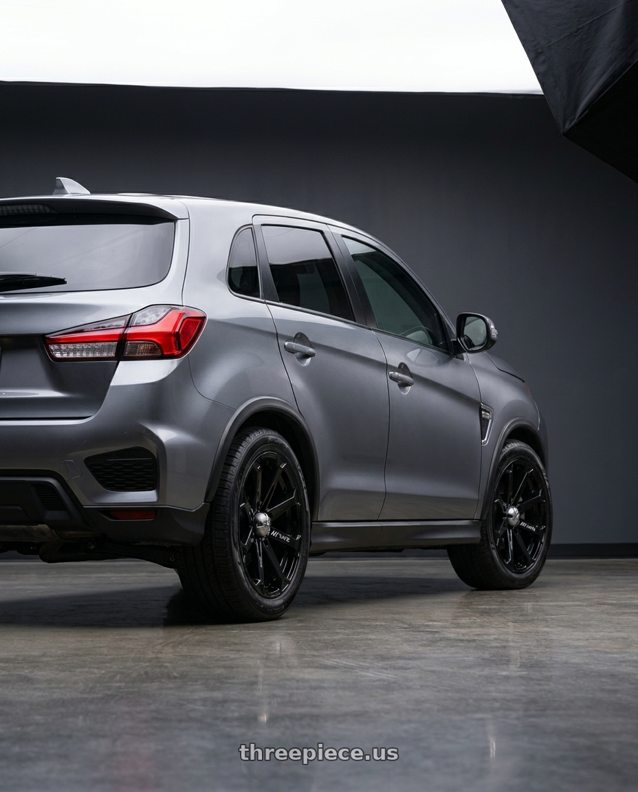 2025 mitsubishi outlander sport le with MSA Offroad Wheels M12 DIESEL 4X137 18X7 +10 GLOSS BLACK wheels rear three quarter view square tires
