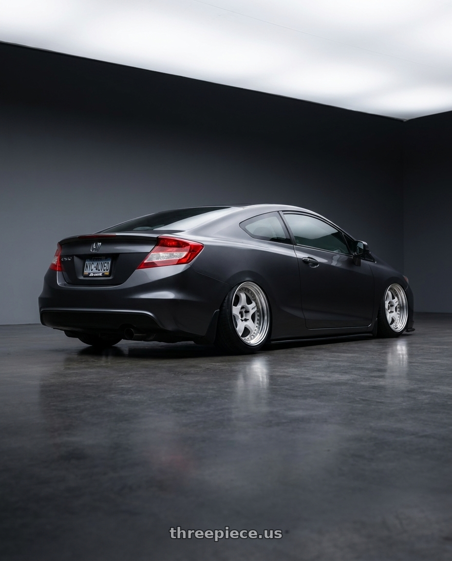 2012 Honda Civic coupe EX with Work Meister S1 3P 5x114.3 17x8+41 O Disk White wheels rear three quarter view slight stretch tires