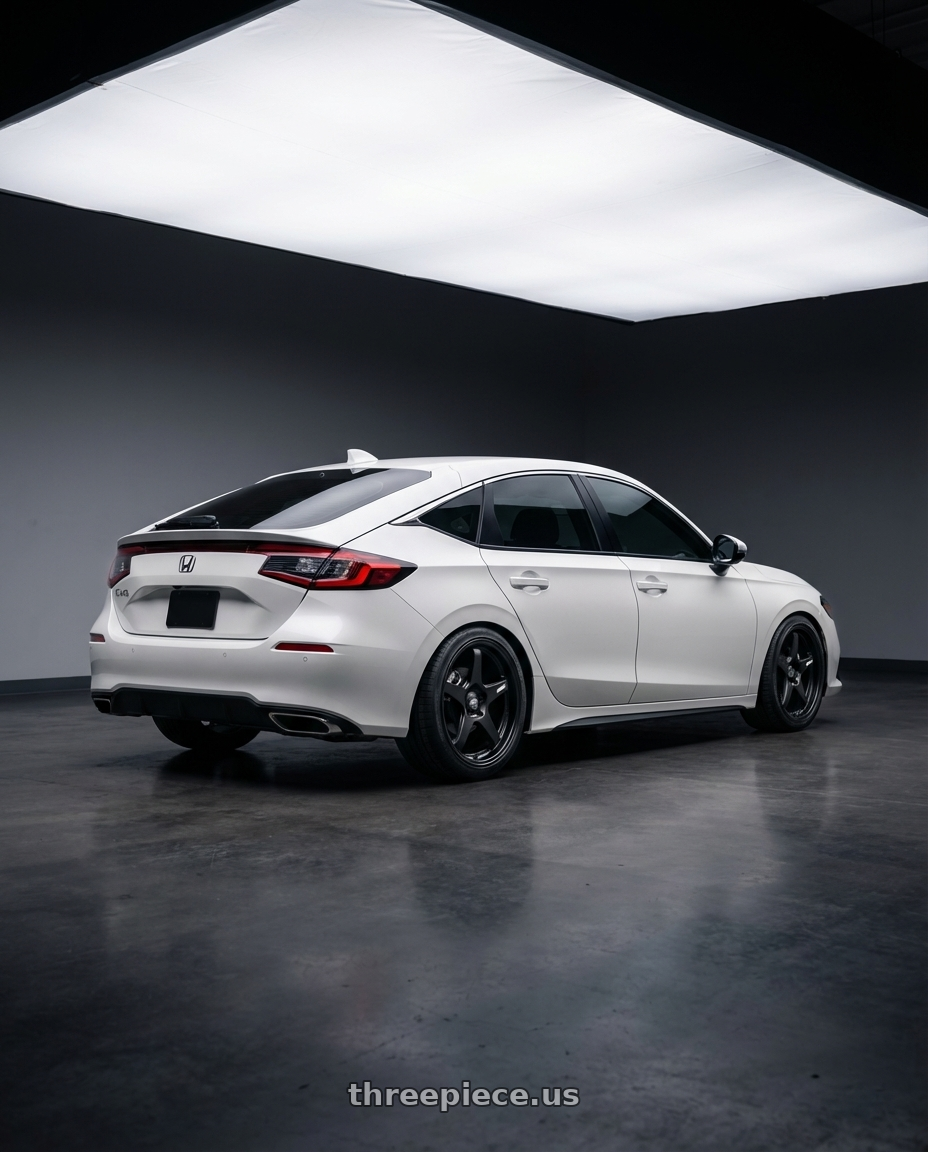 2024 Honda Civic with ESR Wheels APEX SERIES AP5 5x114.3 18x9.5 +22 Matte Black wheels rear three quarter view square tires