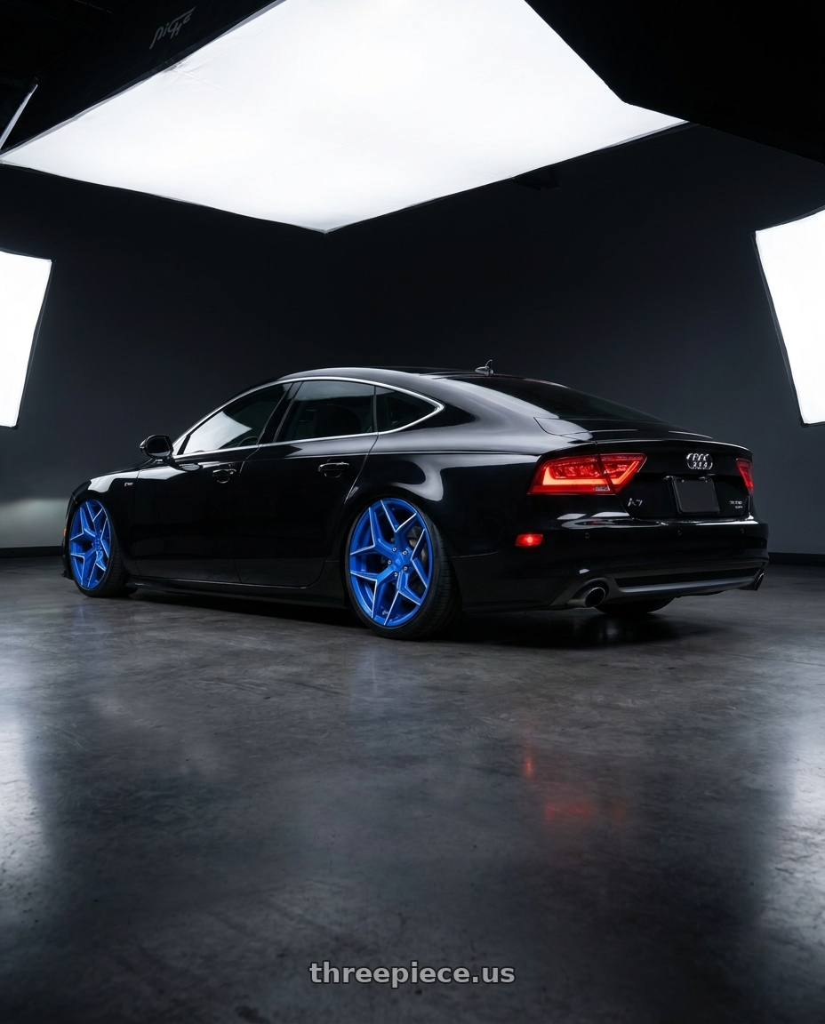 2012 audi A7 with Niche 1PC M268 TORSION 5X112 20X9 +25 ANODIZED BLUE MILLED wheels rear three quarter view square tires