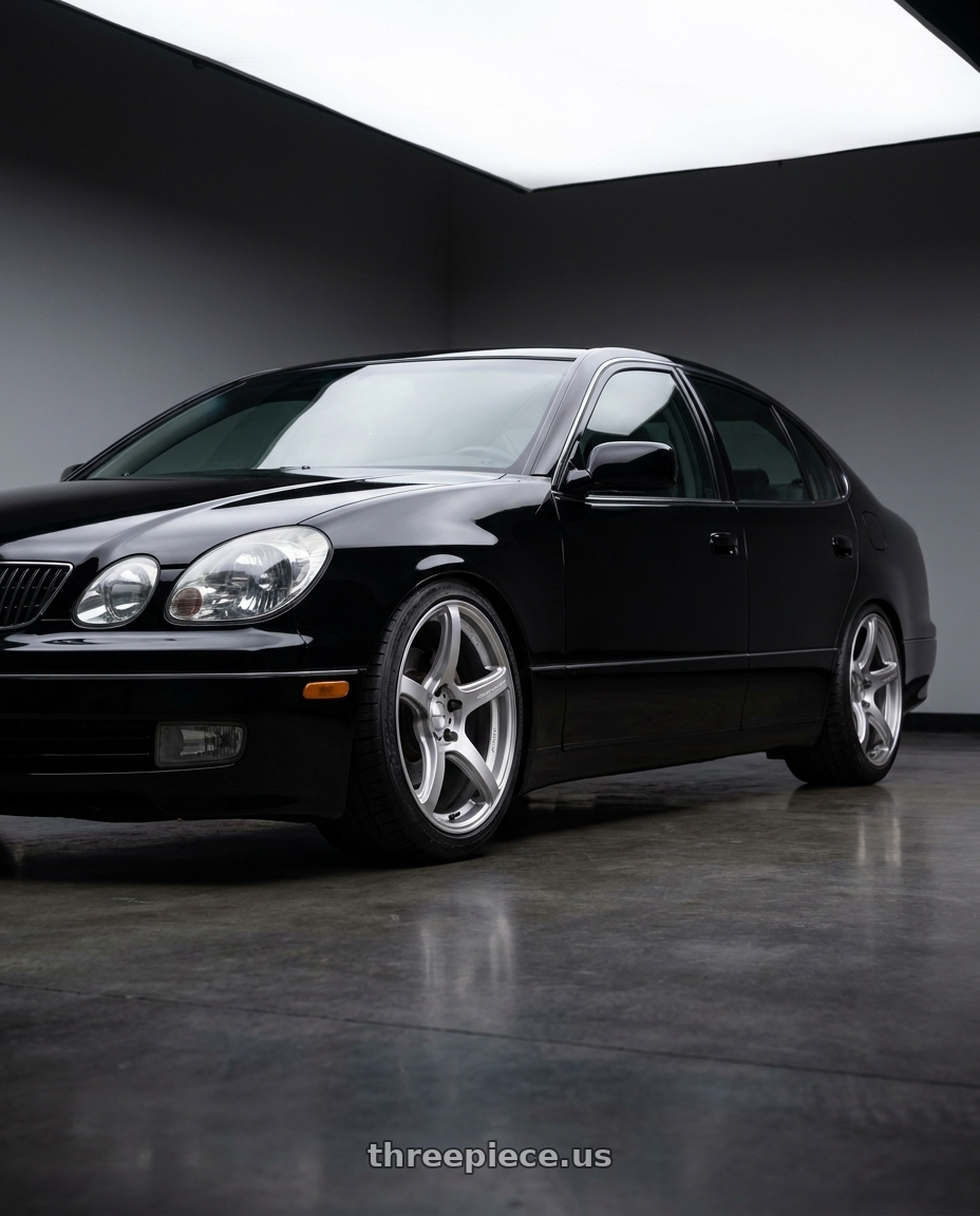 2003 lexus gs 430 black with Work Emotion T5r 5x114.3 18x8.5 +35 Glow Silver wheels