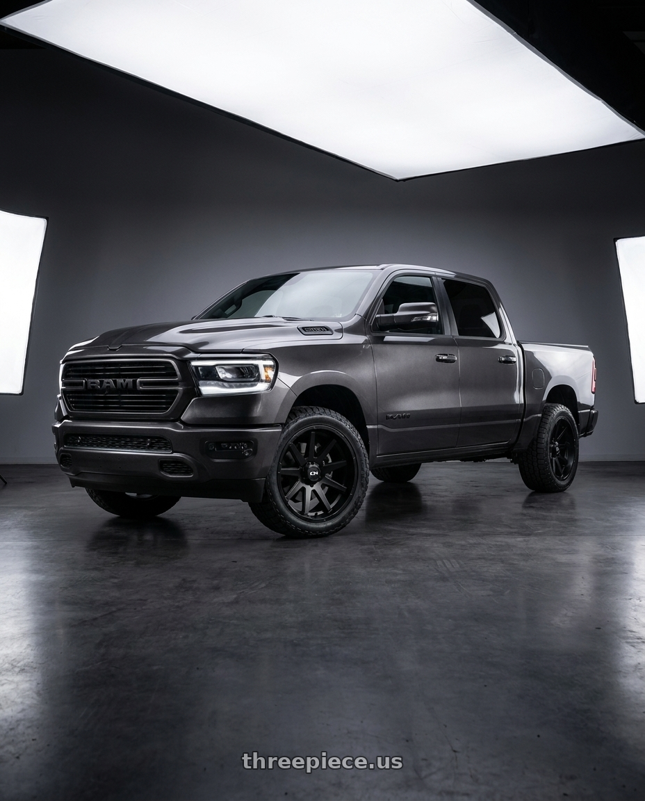 2021 Ram 1500 Laramie with Ion Type 143 6x139.7 20x9+18 Matte Black wheels