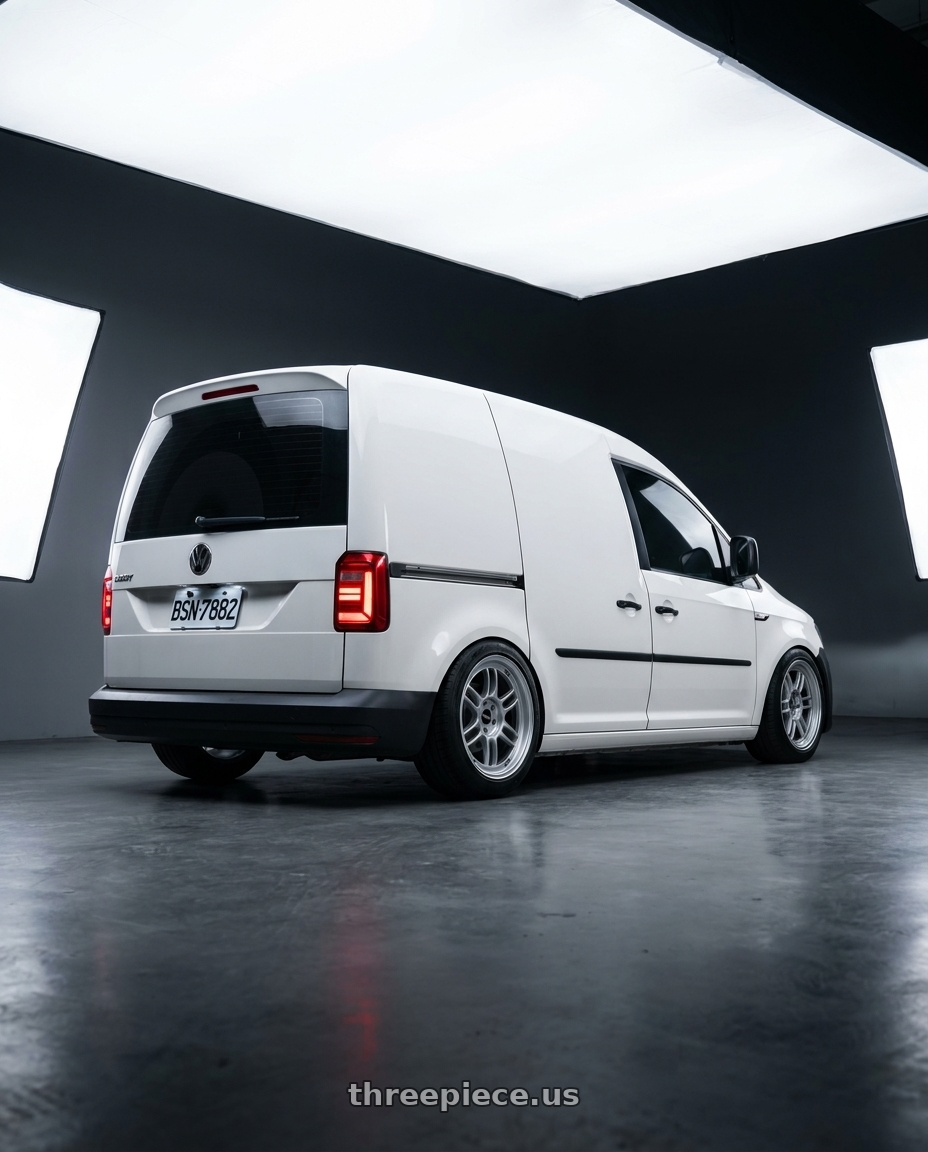 2019 caddy van 1.2 tsi with Enkei RPF1 5x112 17x7.5+48 Silver wheels rear three quarter view square tires