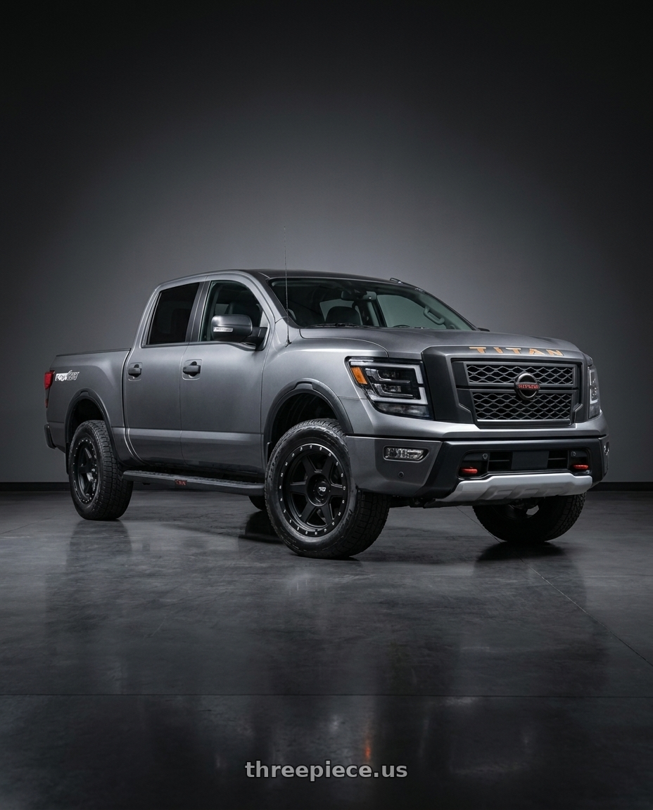 2020 Nissan Titan Platinum Reserve with Dirty Life Compound 9315 6x139.7 18x9-12 Matte Black wheels