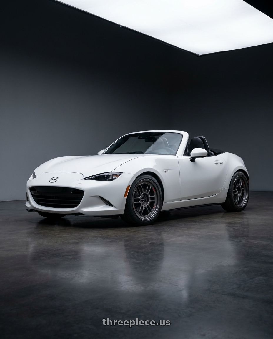 2021 Mazda Miata MX-5 Arctic with Enkei RPF1RS 5x114.3 18x10.5+0 Matte Gunmetal wheels