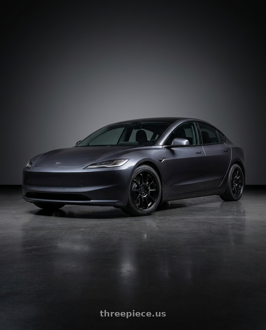 2024 tesla model 3 long with Work Emotion D9r 5x114.3 18x8.5 +38 Black wheels