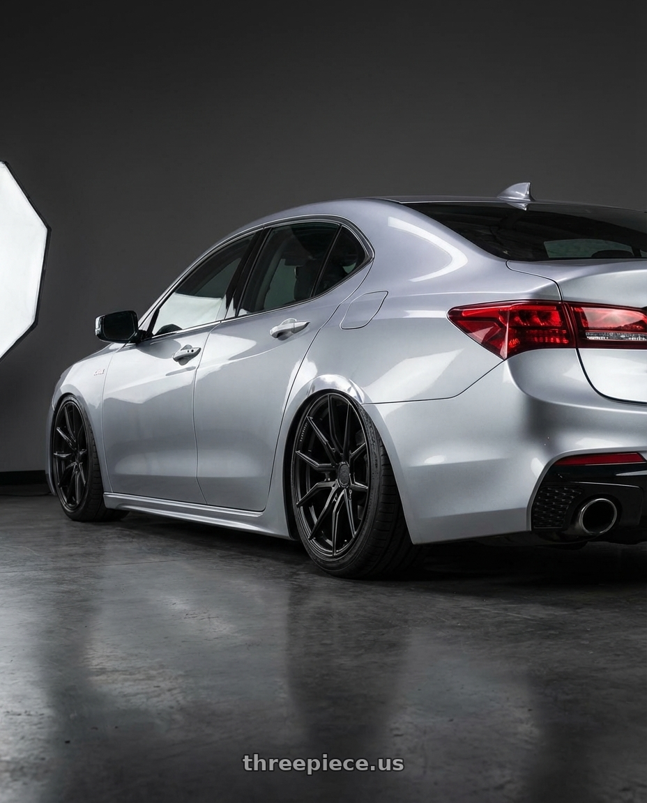 2019 Acura TLX with Aodhan AFF1 5x114.3 20x9+32 Matte Black wheels rear three quarter view slight stretch tires