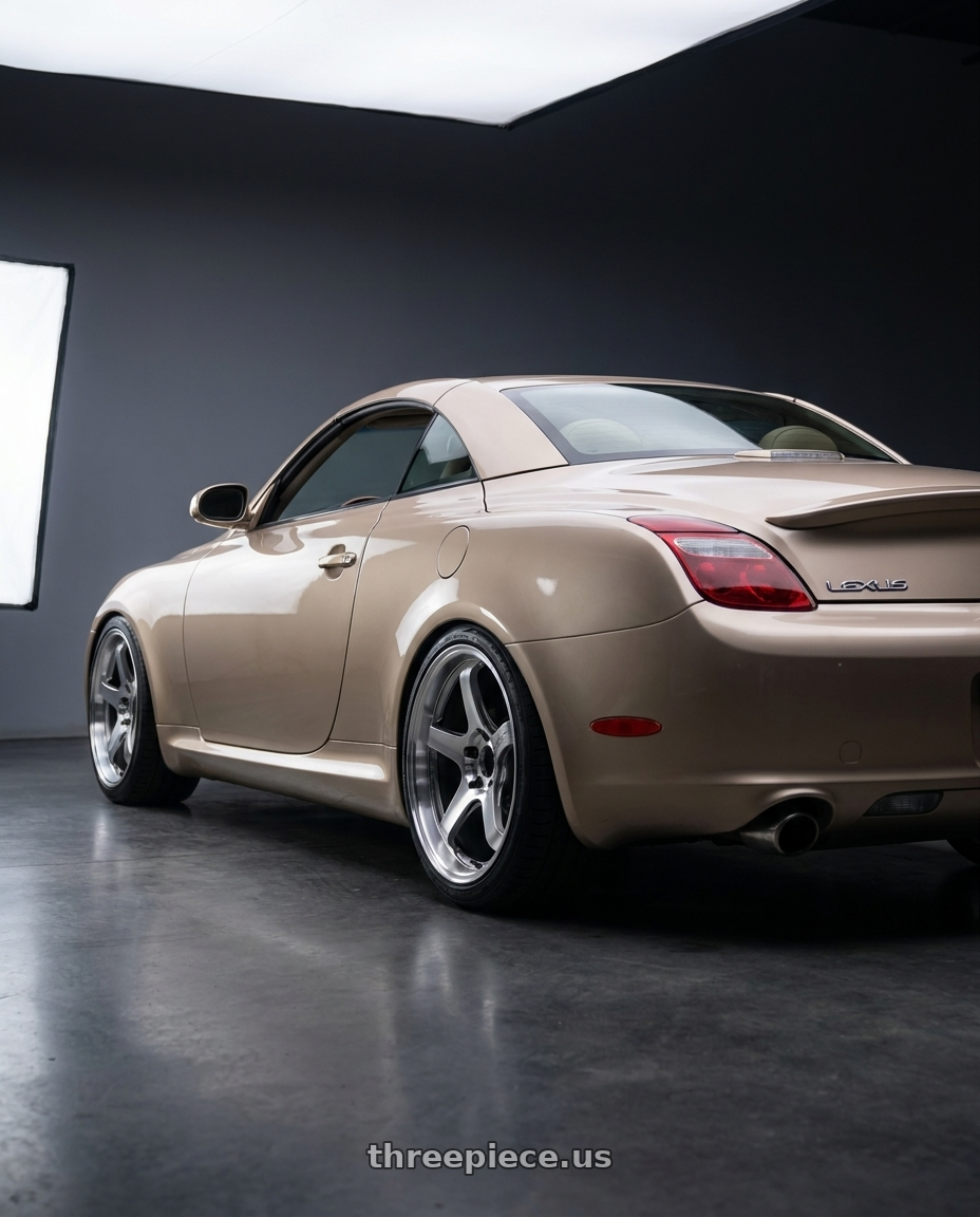 2003 Lexus SC430 Egyptian Sand with Advan Racing GT BEYOND-R 5x114.3 18x8.5 +45 MACHINING & DIAMOND CUTTING wheels rear three quarter view square tires