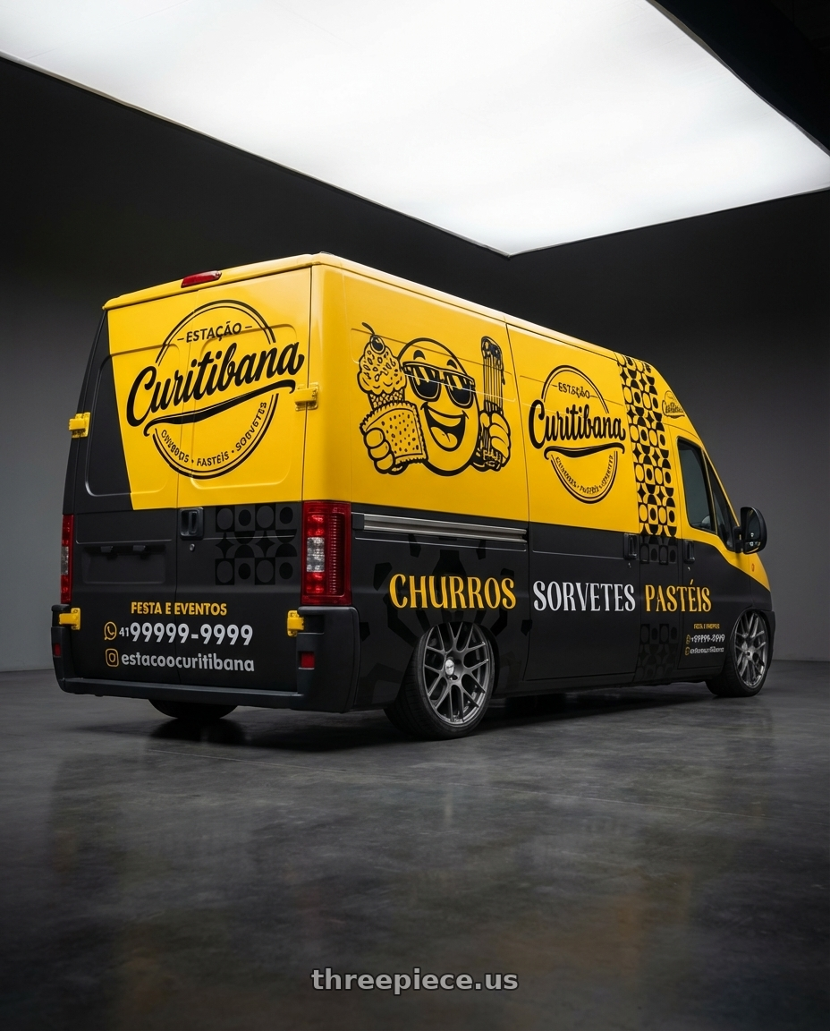 fiat ducato maxicargo 2014 - adesiva com fundo em preto fosco e adesivos preto brilhante por cima with TSW NURBURGRING 5X114.3 17X7.5 +45 MATTE GUNMETAL wheels rear three quarter view square tires