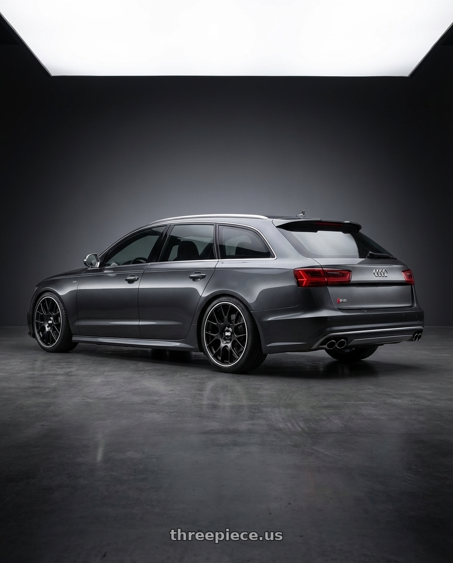 2016 Audi S6 C7 with BBS CH-R 5x112 20x8.5 +40 Satin Black Polished Rim Protector wheels rear three quarter view square tires