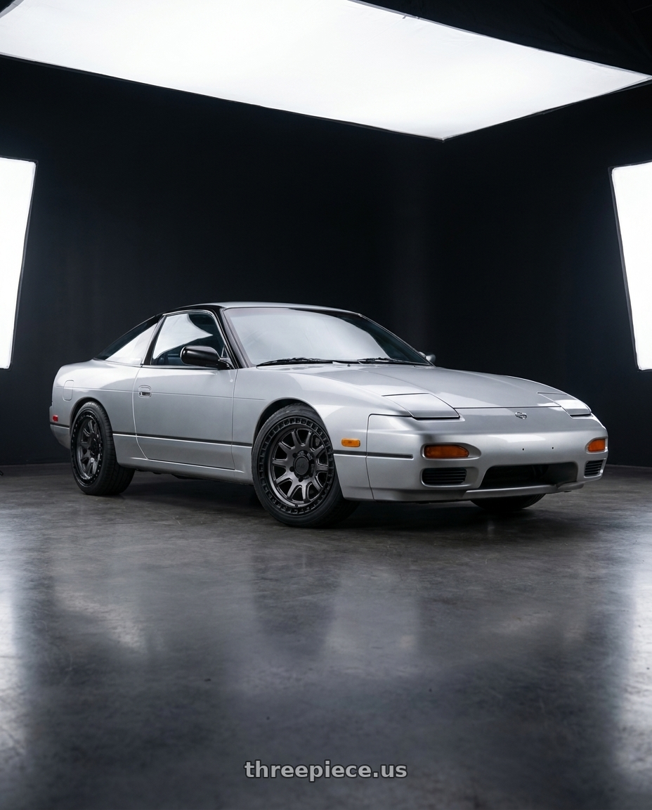 Nissan 240sx 1999 with Black Rhino CALICO 5X127 17X8.5 +34 MATTE GUNMETAL W/ MATTE BLACK LIP wheels