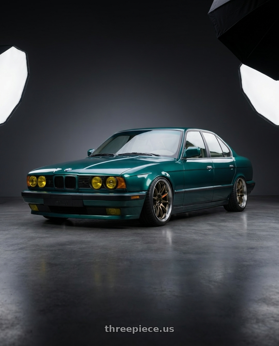 1991 BMW 525i Base Lagoon with Work Emotion Zr10 5x100 17x9 +17 Titanium Diamond Lip Cut wheels