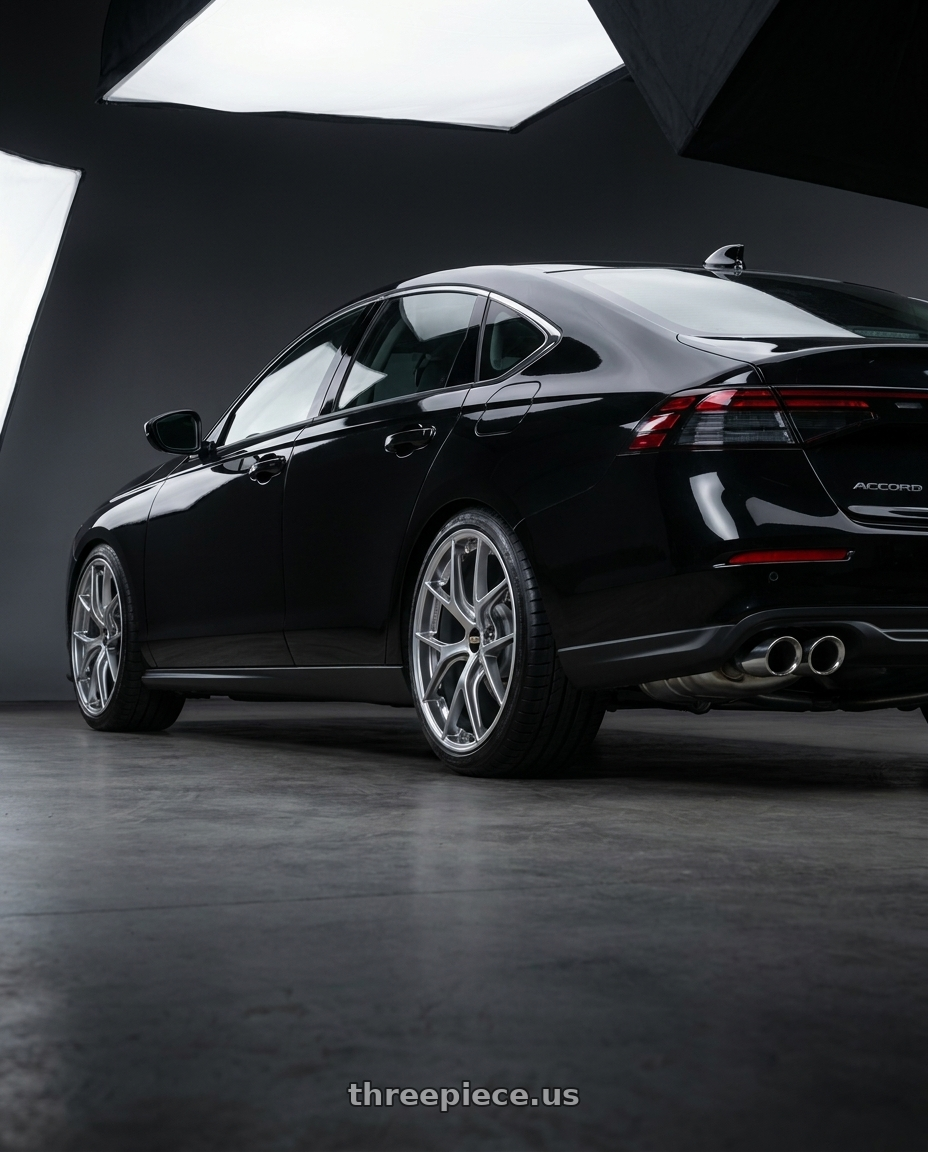 2024 Honda CY2 Accord , Black , Dual-sided single-outlet aluminum alloy exhaust pipe, The entire car appeared in the picture. with BBS RI-S 5x120 20x10.0+34 Diamond Silver wheels rear three quarter view slight stretch tires