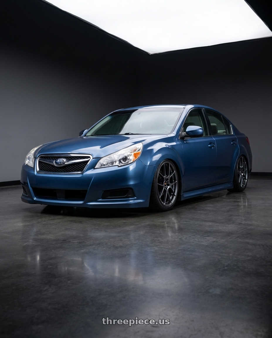 2014 Subaru Legacy Metallic Blue with BBS RF 5x100 18x8 +45 Diamond Black wheels