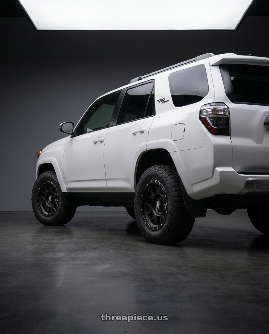 2022 Toyota 4Runner with XD XD127 BULLY 6X139.7 17X8.5 +0 SATIN BLACK WITH REINFORCING RING wheels rear three quarter view meaty tires