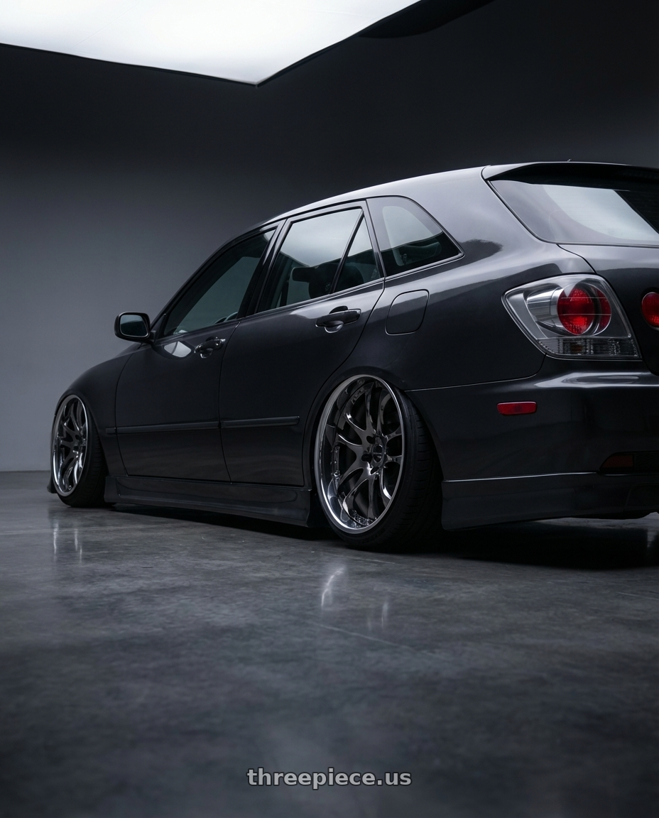 2004 Lexus IS300 Sportcross with Ssr Agle Minerva 5x114.3 19x10+24 SL Disk Super Black Coat wheels rear three quarter view extreme stretch tires