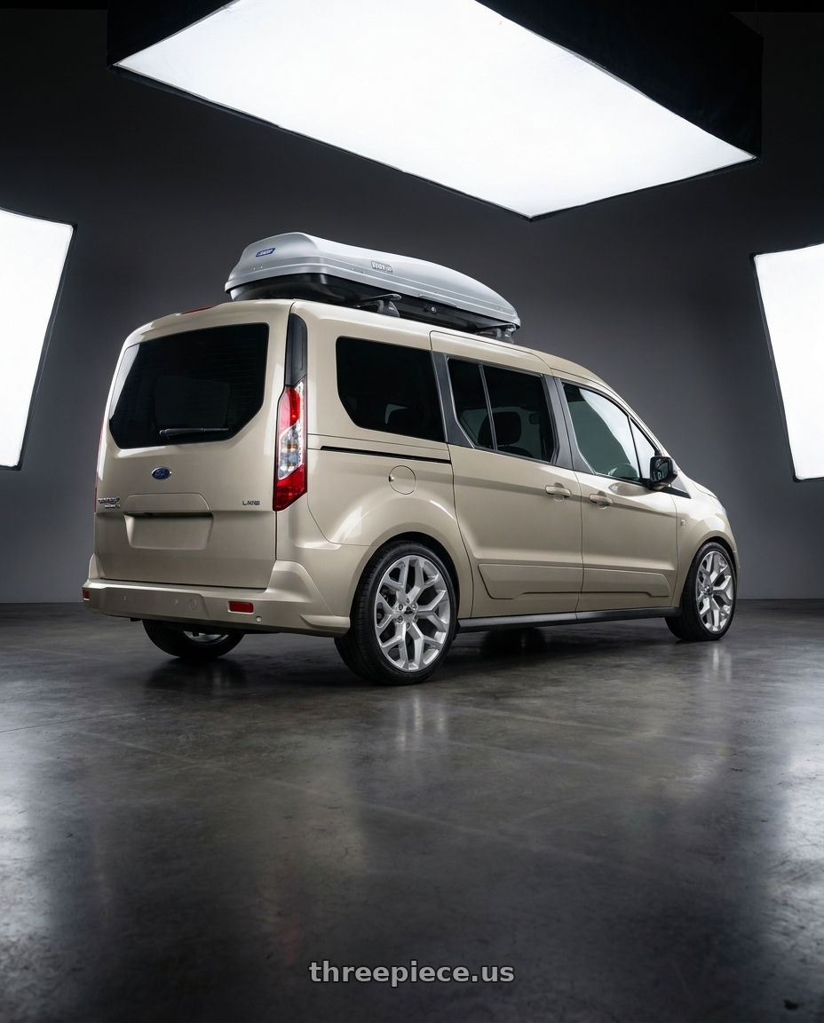 2014 ford transit connect lwb with Strada OE Replica Snowflake 6x139.7 22x9 +31 Silver Machined wheels rear three quarter view slight stretch tires