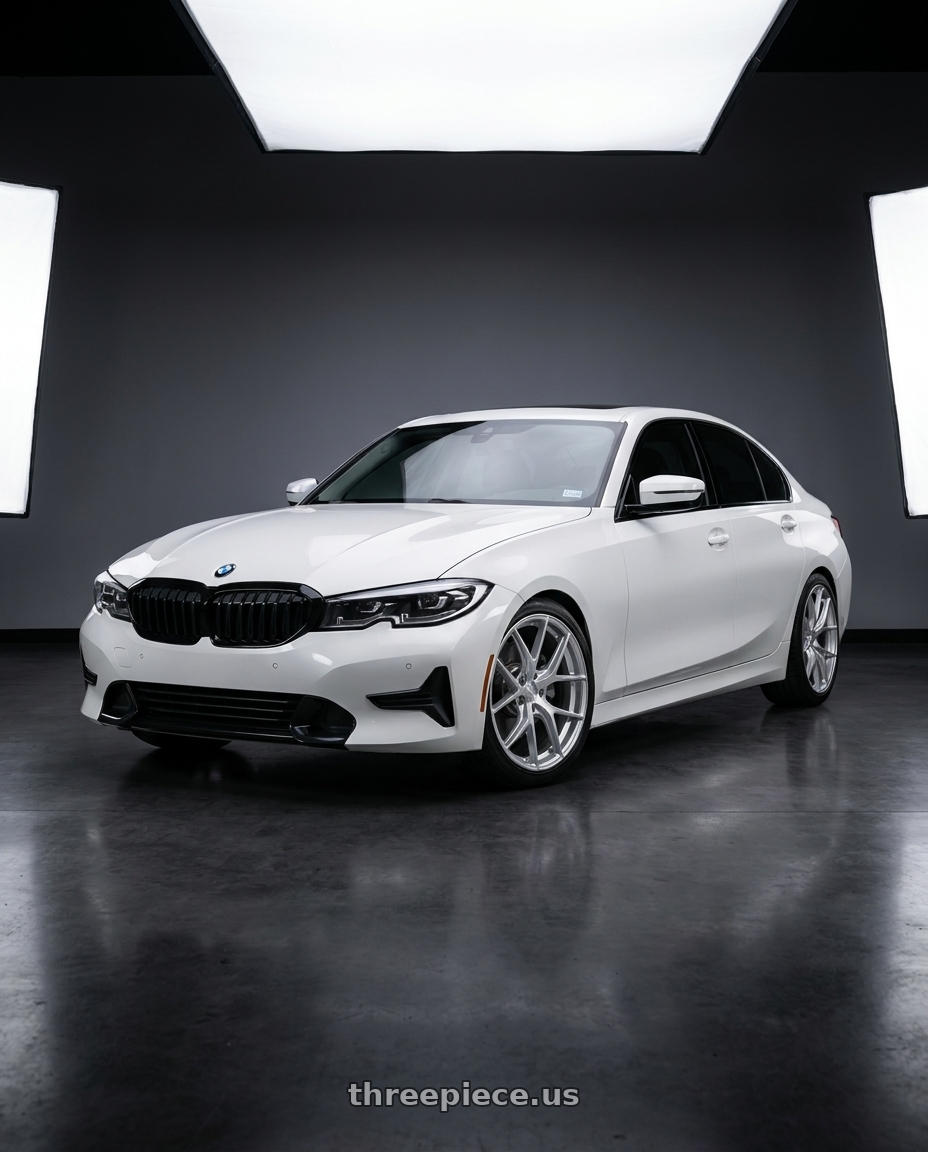 2021 bmw 330i xdrive alpine with Vors TR88 5x112 18x9.5 +35 Silver Machined Face wheels