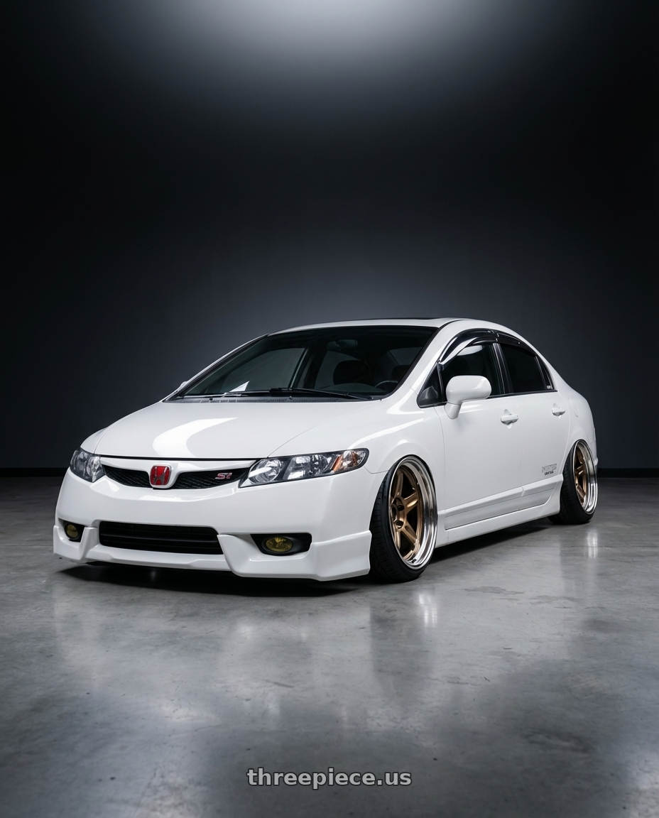 2008 Honda Civic SI with Volk Racing 21C SPEC-SR 5x114.3 18x10.5 +15 SHINING BRONZE METAL / RIM DC wheels front three quarter view stanced stance