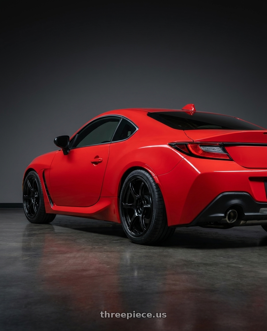 2024 Toyota GR86 with Advan RGIII 5x114.3 18x8.5+31 Gloss Black wheels rear three quarter view square tires
