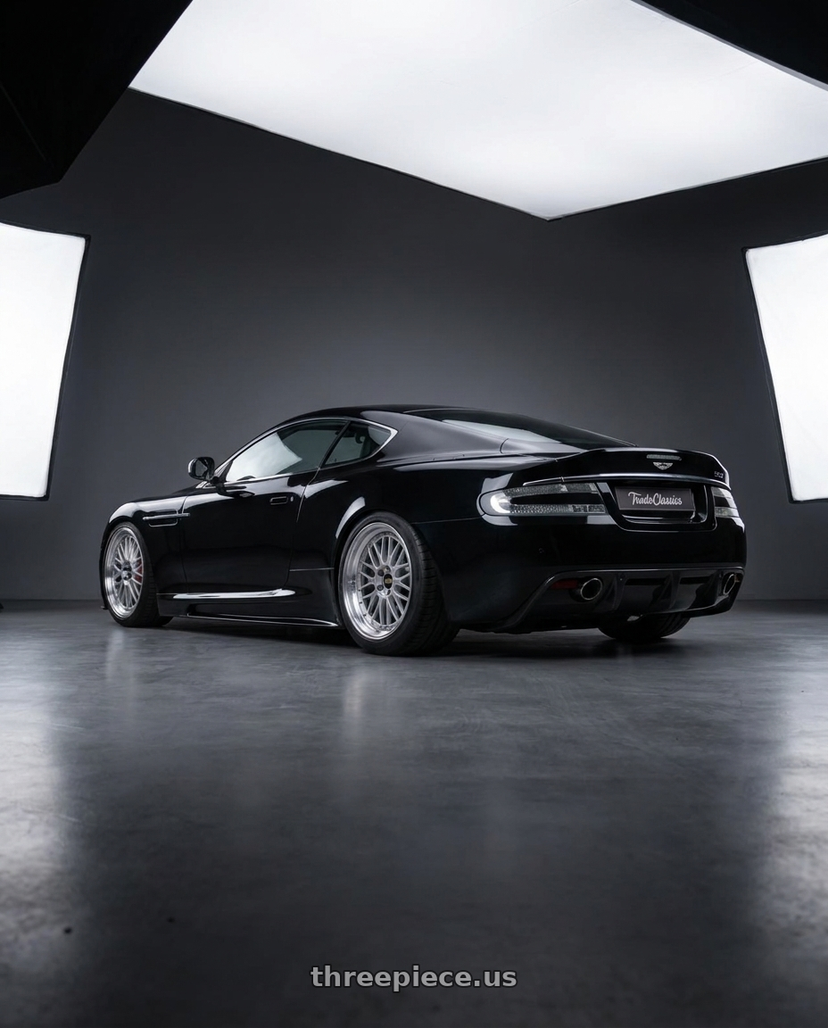 2009 Aston Martin DBS with BBS LM 5x114.3 17x7.5+38 Diamond Silver wheels rear three quarter view meaty tires