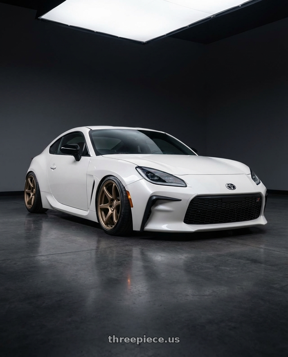 2016 Scion FR-S with Kansei K11B Tandem 5X100 18x10.5 12 Bronze wheels front three quarter view stanced stance