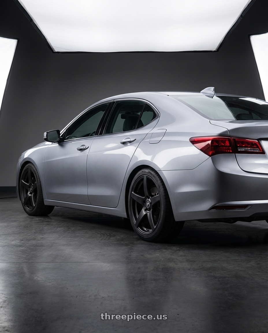 2019 Acura TLX with Forgestar CF5 5x114.3 19x9.5 +29 Satin Black wheels rear three quarter view square tires