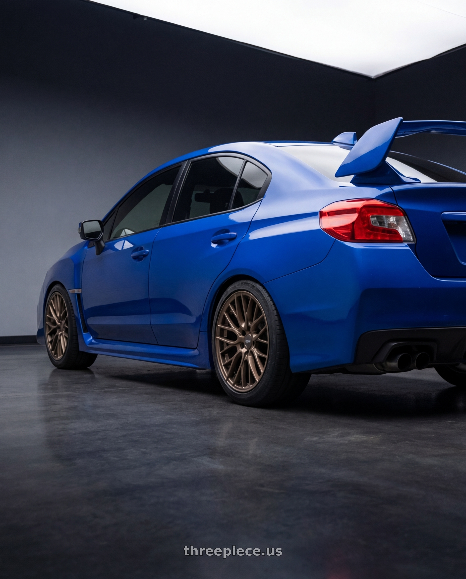 2018 Subaru WRX STI with ESR Wheels FORGETECH SERIES RF1 5x114.3 18x9.5 +35 Matte Bronze wheels rear three quarter view square tires
