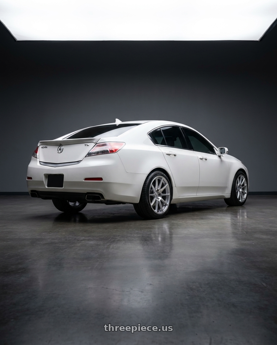 2012 Acura TL SH-AWD with Vors TR14 5x120 19x8.5 +35 Silver w Machined Ring wheels rear three quarter view square tires