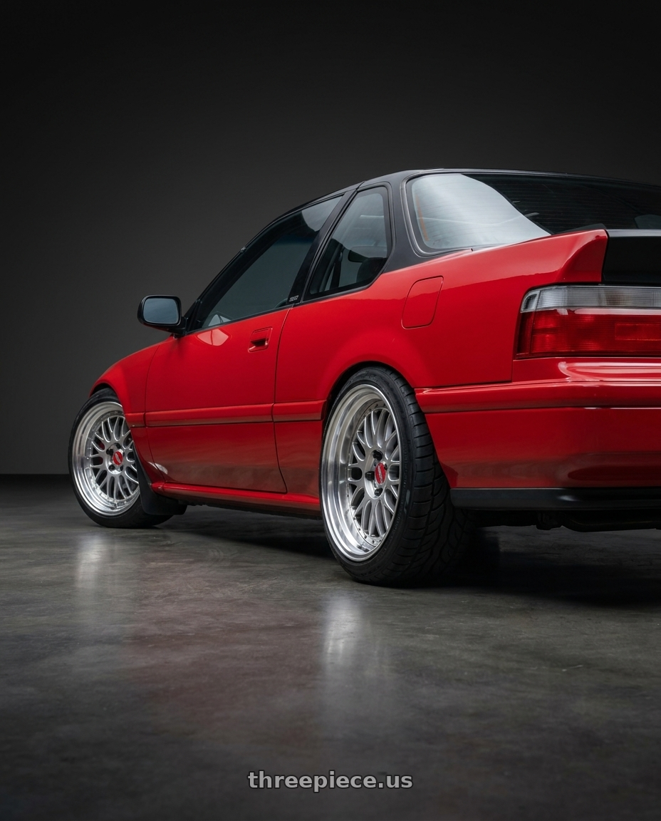 1991 Honda prelude with Work Cr 2P 4x100 16x7 +22 GT Silver wheels rear three quarter view meaty tires