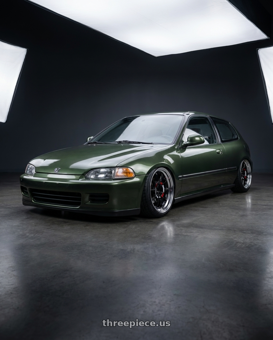 1995 honda civic dx hatchback nori green metalic with Work Emotion Rs11 2p 4x100 15x7 38 black wheels