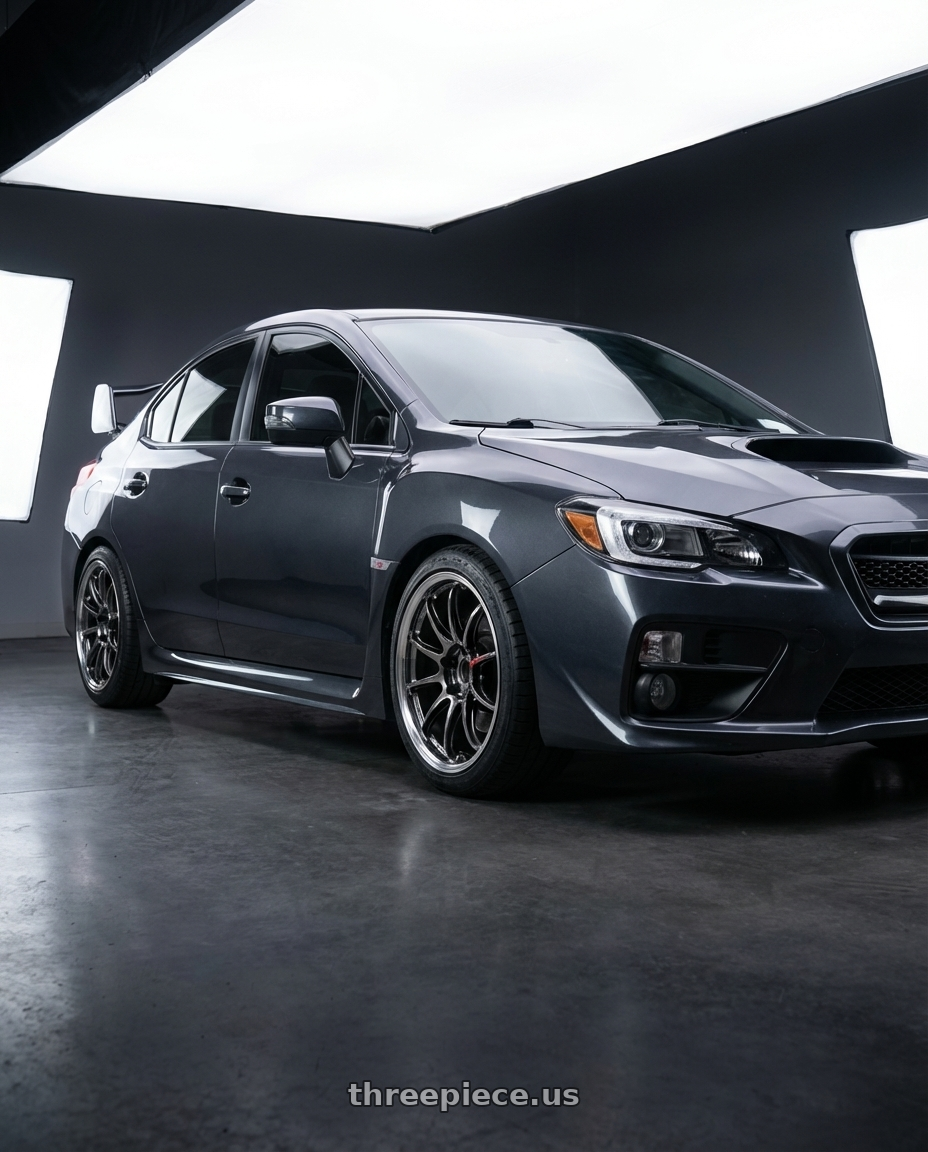 2016 Subaru WRX STI with Work Emotion Zr10 5x100 17x7 +38 Glim Black Diamond Rim cut wheels