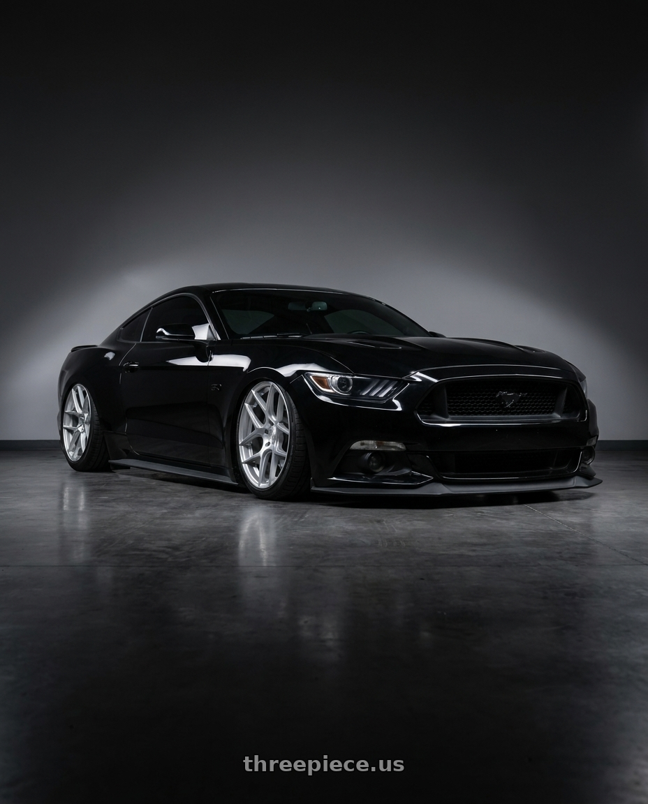 2017 Ford Mustang GT Black with Aodhan AFF2 5x114.3 19x9.5+35 Gloss Silver Machined Face wheels