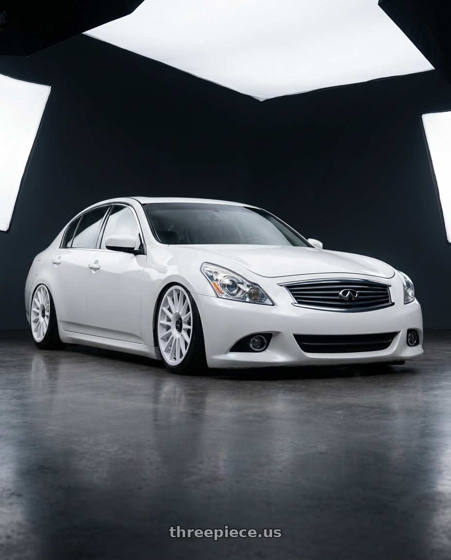 2012 Infiniti G37 with fifteen52 PODIUM 5x114.3 / 5x120 19x8.5 +35 RALLY WHITE (GLOSS WHITE) wheels