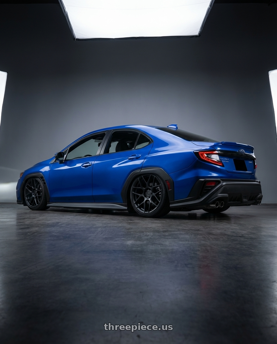 2024 Subaru WRX with Aodhan AFF2 5x114.3 19x9.5+35 Matte Black wheels rear three quarter view slight stretch tires