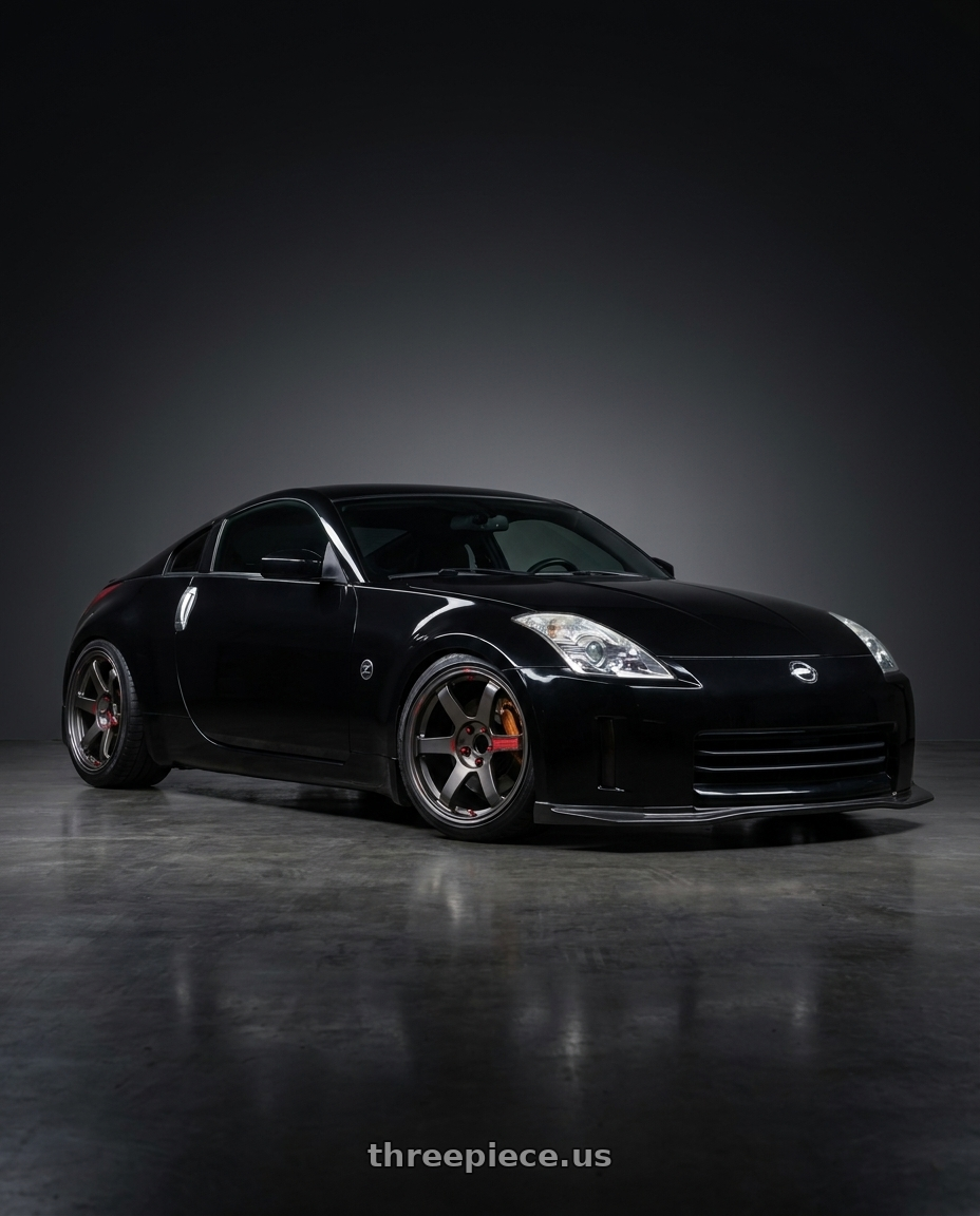 2006 Nissan 350Z super black with Volk Racing TE37 Saga SL 5x114.3 18x10.5+22 Pressed Graphite wheels