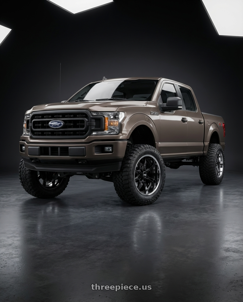 2019 Ford F-150 with Moto Metal MO201 6X135/6X139.7 22X12 -44 GLOSS BLACK MILLED CENTER CHROME LIP wheels