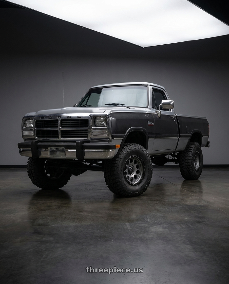 1992 Dodge w250 Le with LOCK OFFROAD 50CAL 6x135 17x9 +0 Matte Grey W Matte Black Ring wheels