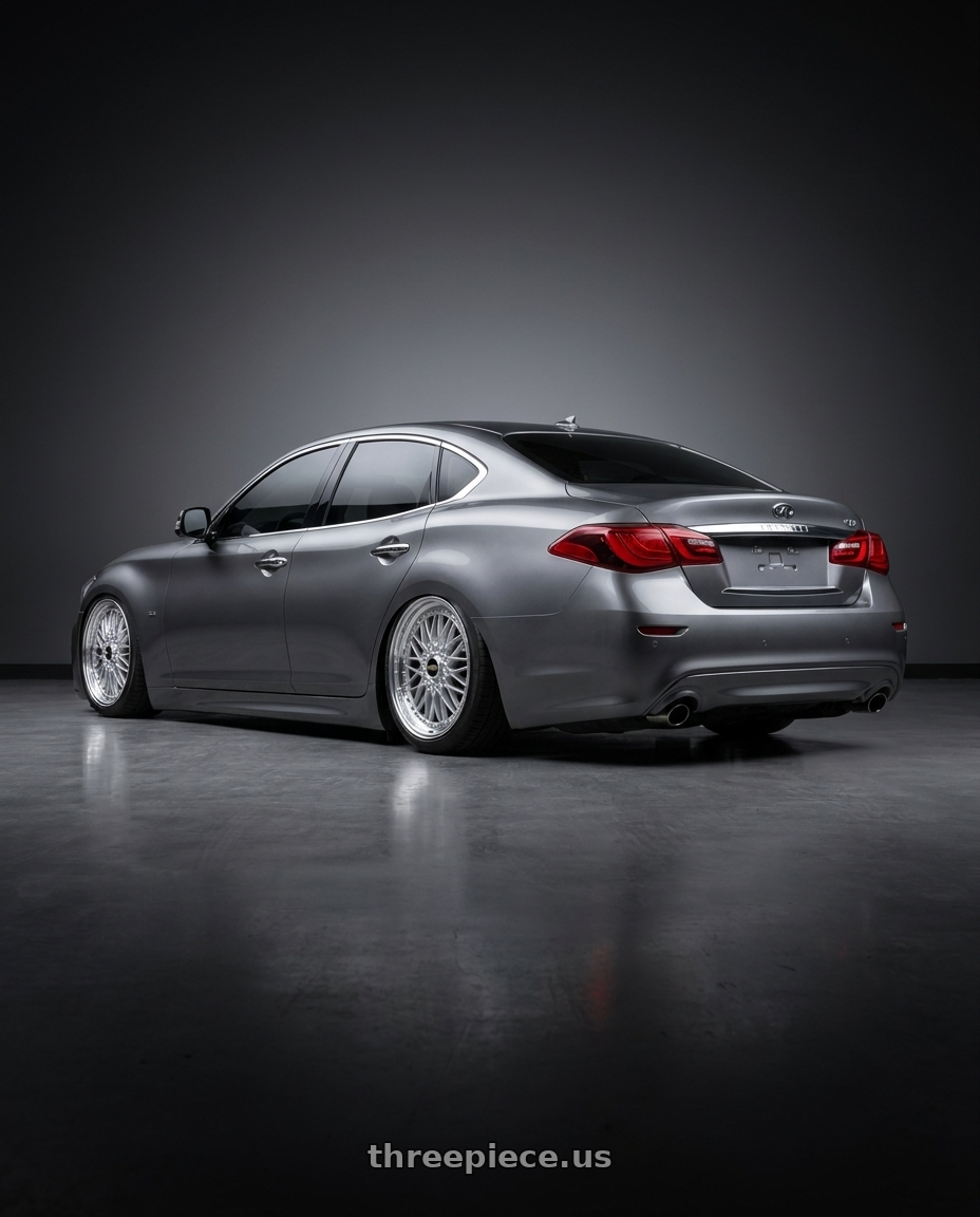 2016 Infiniti Q70 JP spec with BBS Super-RS 5x112 19x9.0+42 Silver wheels rear three quarter view square tires