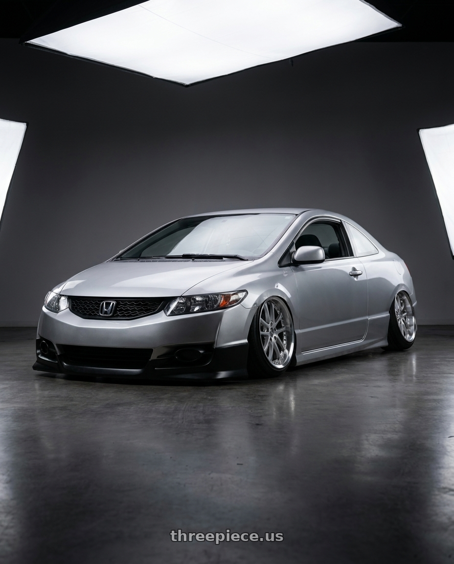 2007 Honda civic coupe lx with Vors AR5 5x114.3 17x8 +35 Silver Machine Face Lip Chrome Rivet wheels