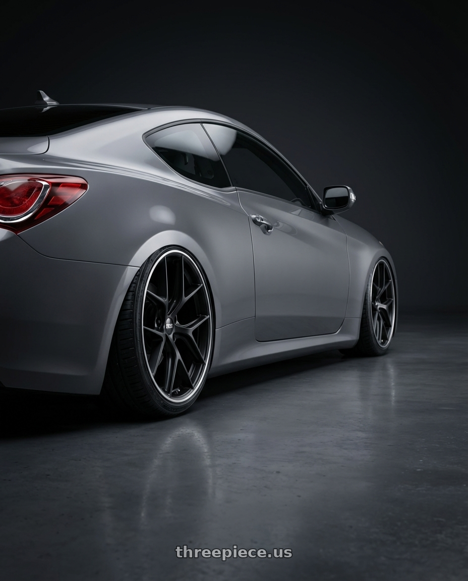 2014 Hyundai Genesis Coupe with BBS CC-R 5x114.3 19x8.5+30 Satin Black wheels rear three quarter view slight stretch tires
