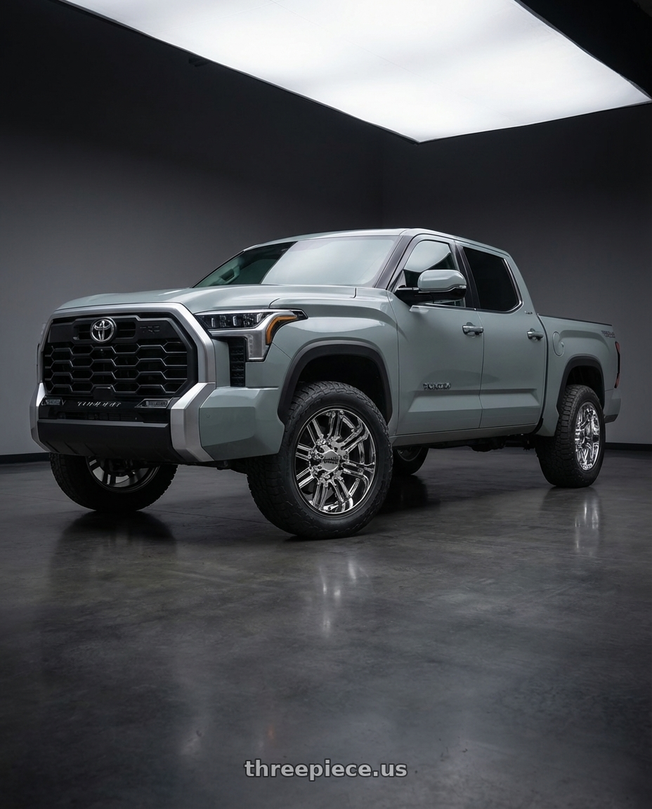 2024 Toyota Tundra with Moto Metal MO202 6X139.7 20X12 -44 CHROME CENTER GLOSS BLACK MILLED LIP wheels